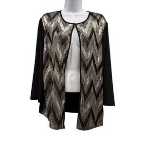 Chicos Travelers Sequin Chevron Open Front Cardigan Jacket Metallic Sz 3 XL NWT